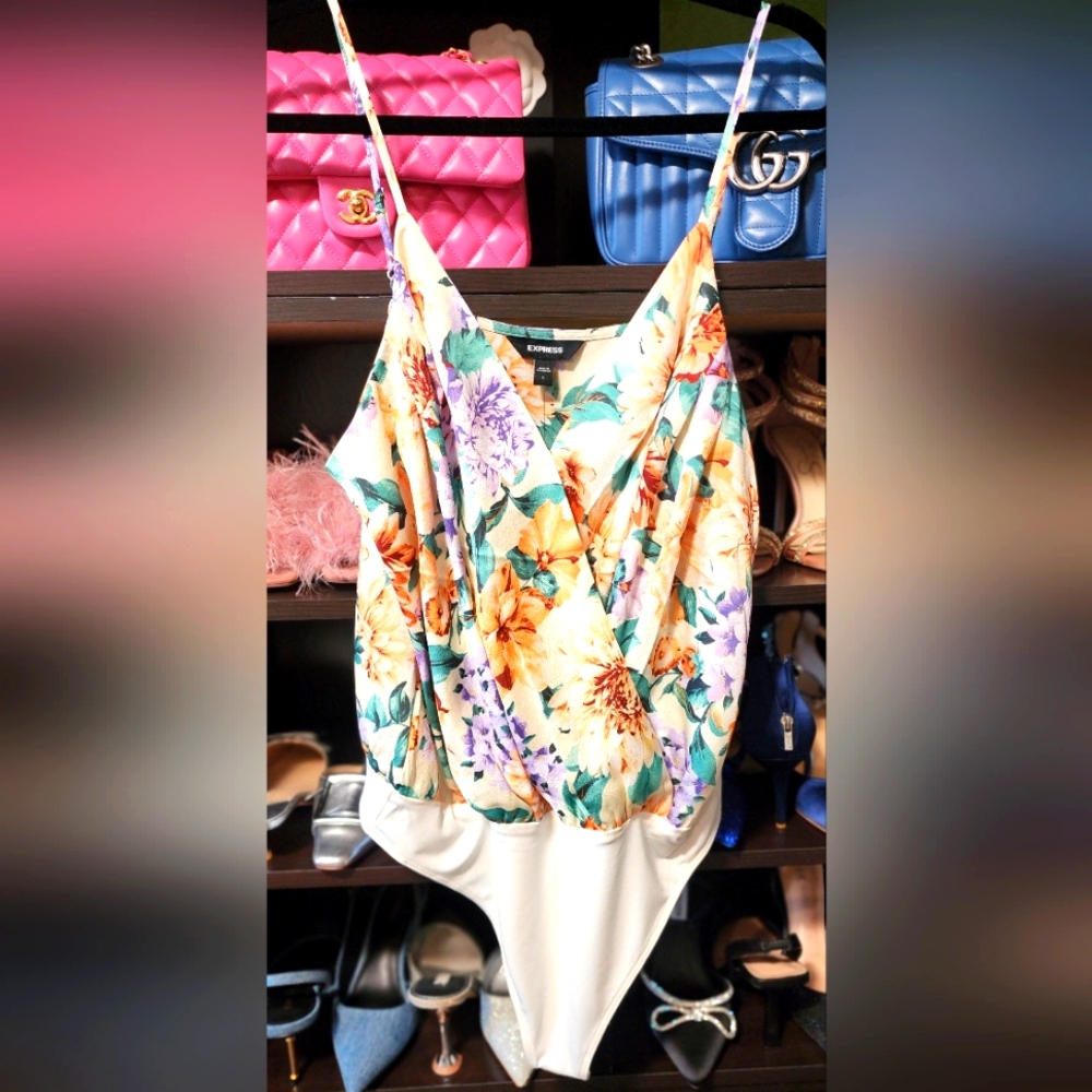 EXPRESS Floral Print thong Bodysuit